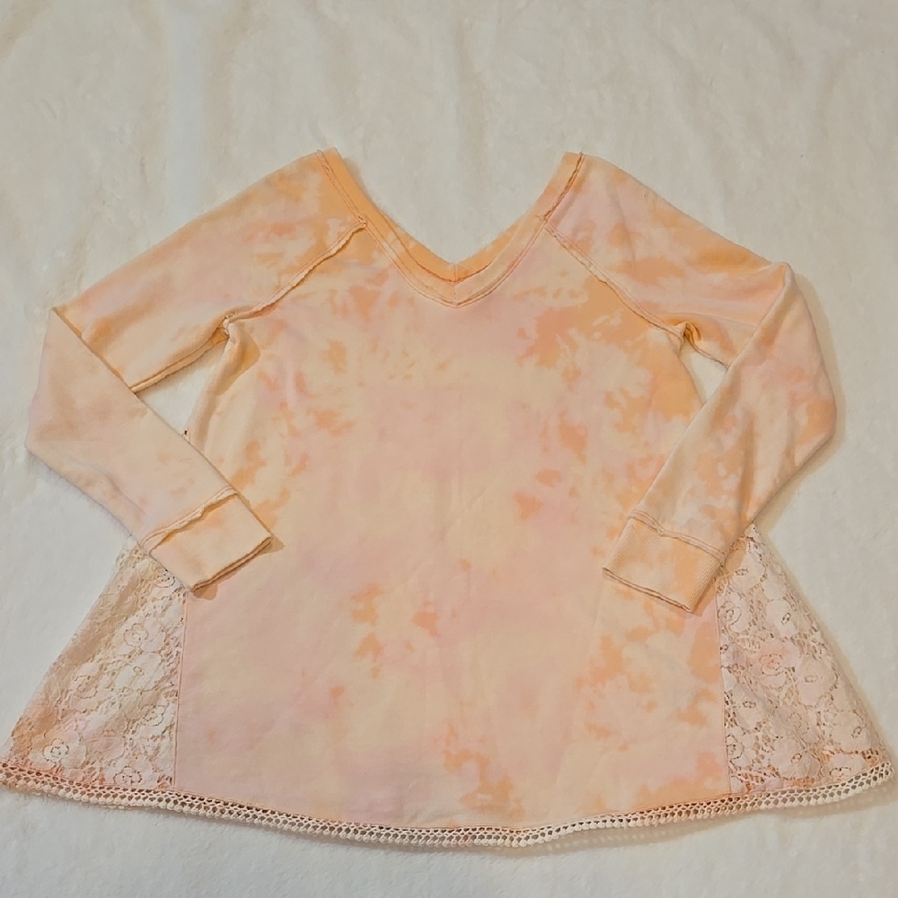Creamcicle Orange Sweatshirt Relaxed Fit Long Sleeves Lace Trim No Size 18" P2P
